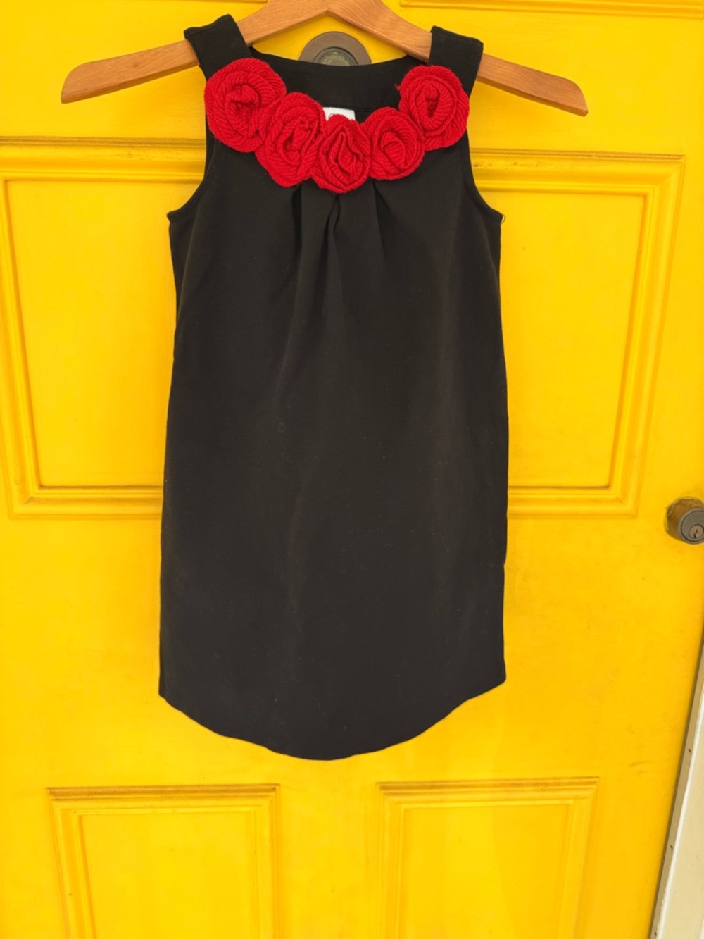 Rose Girls Black Dress with Red Rosette Trim